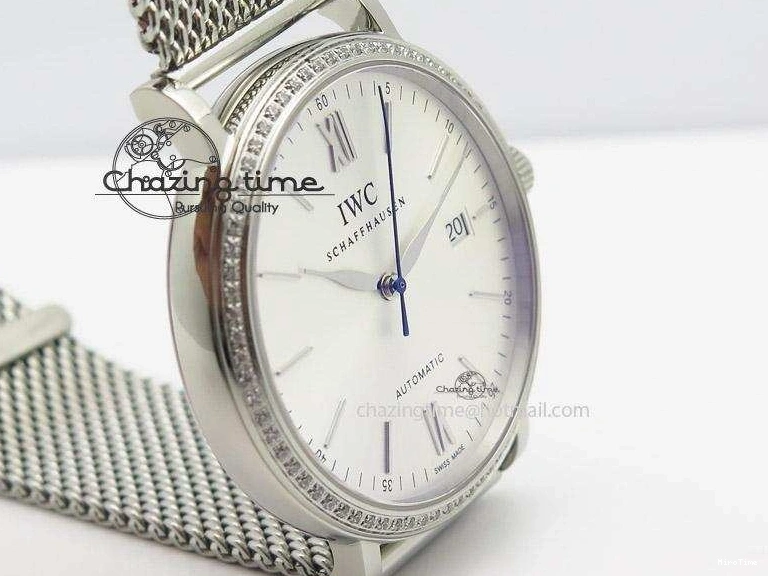 MIROTIME 1231 Portofino SCHAFFHAUSEN SS MKF 1:1 Best Edition Silver Dial Diamond On Mesh Bracelet A Lightweight 7339